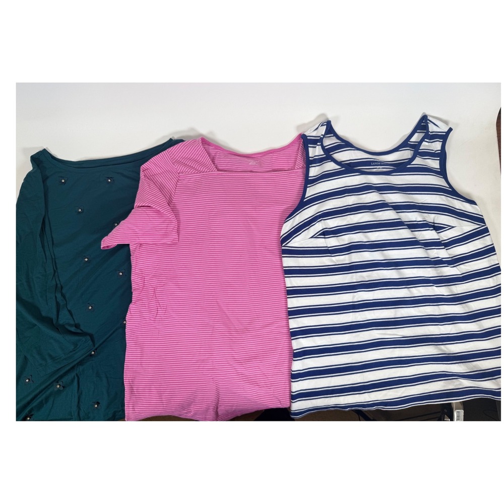 Lands' End Tops Lot 3 Women's 1X Plus Teal Floral Applique Business Casual